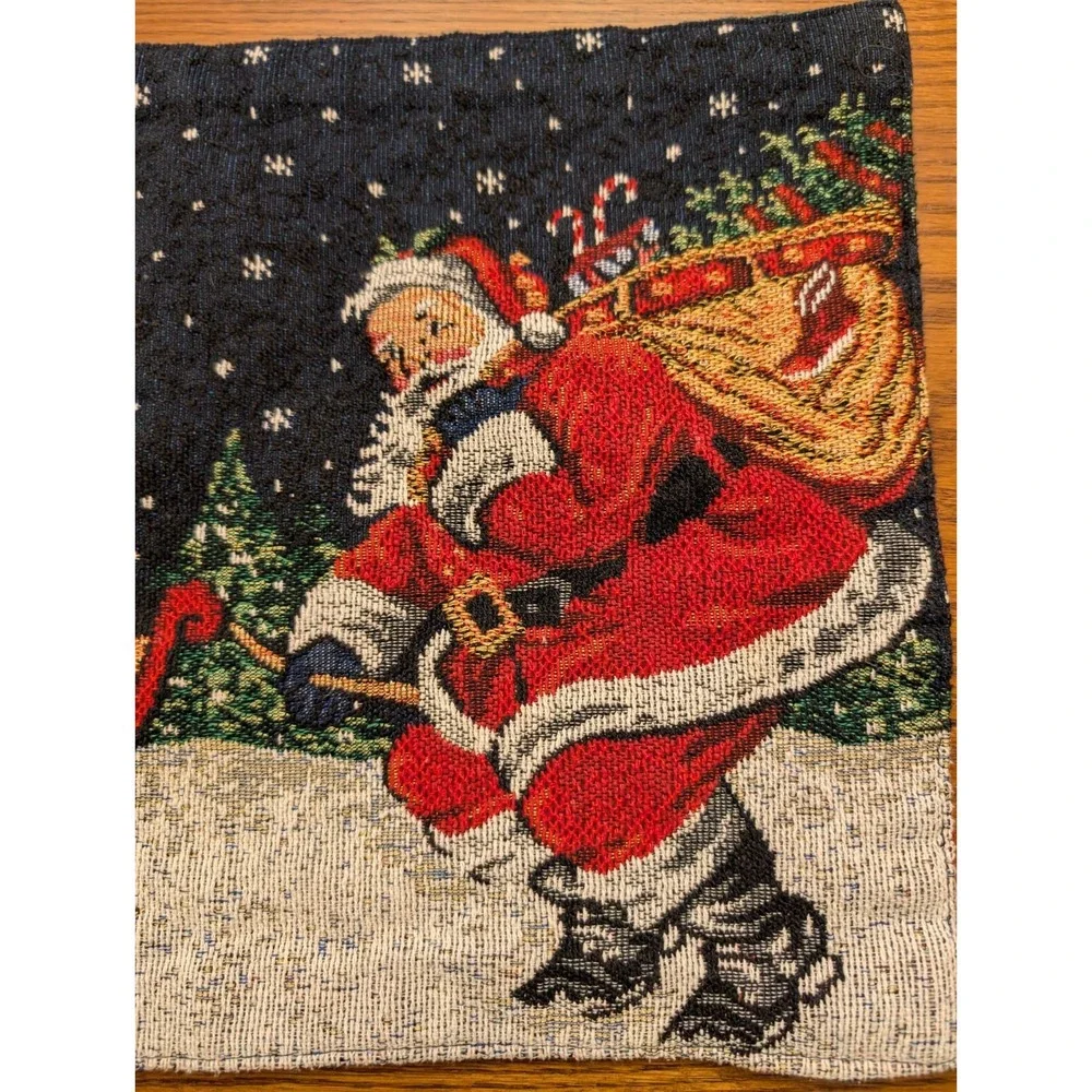 2 Reversible Christmas Placemats Tapestry Santa & Ornaments 17.5